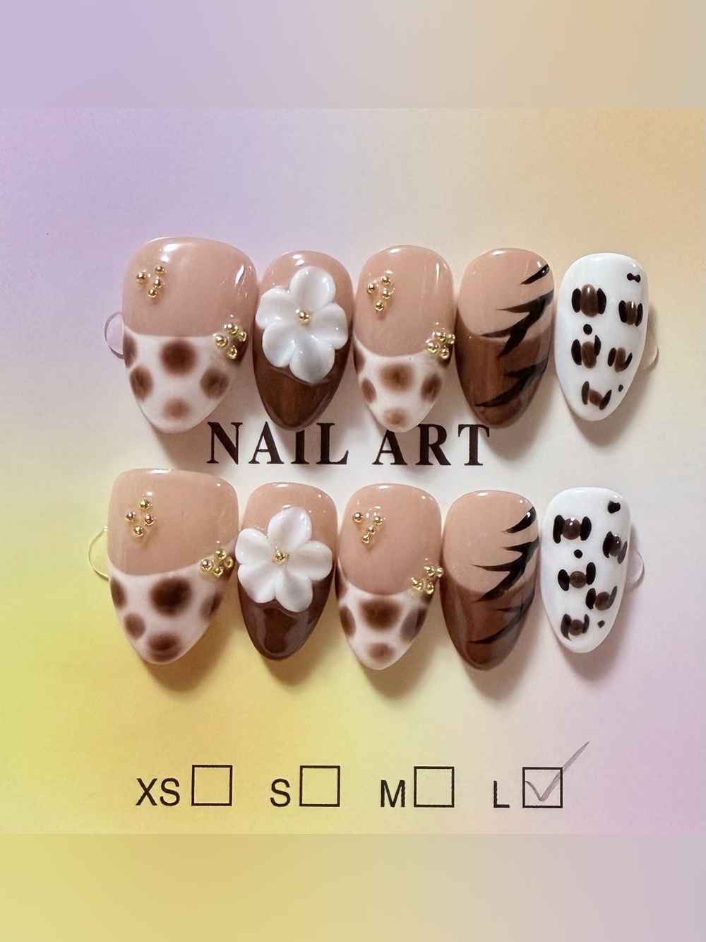 Nude & Brown Floral Leopard Nail Art Set - Women Accessories